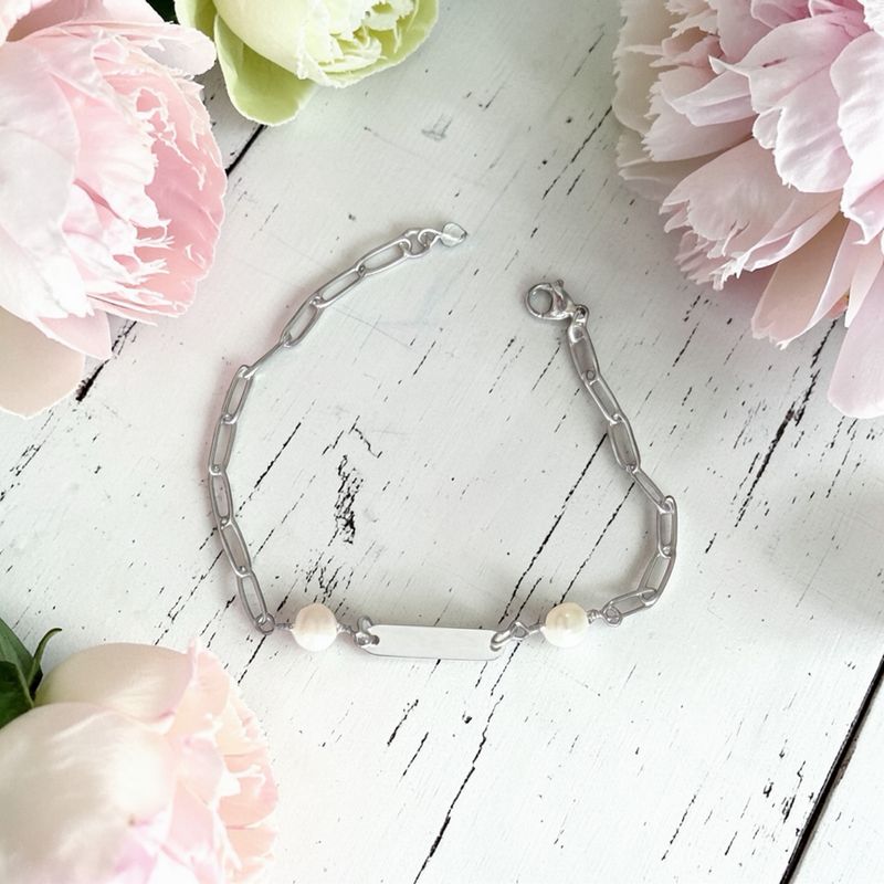 Actual Handwriting/Paw Prints Bracelet (Silver With Pearls)