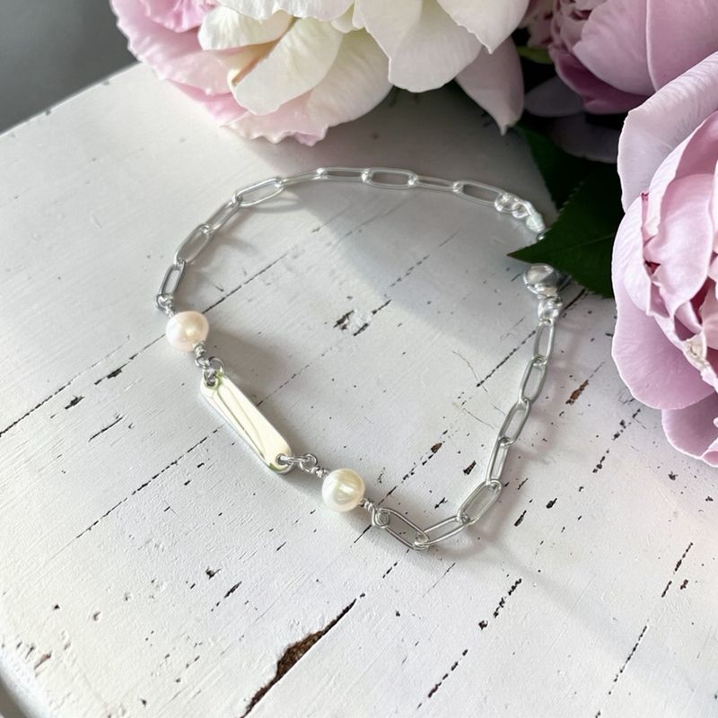 Actual Handwriting/Paw Prints Bracelet (Silver With Pearls)