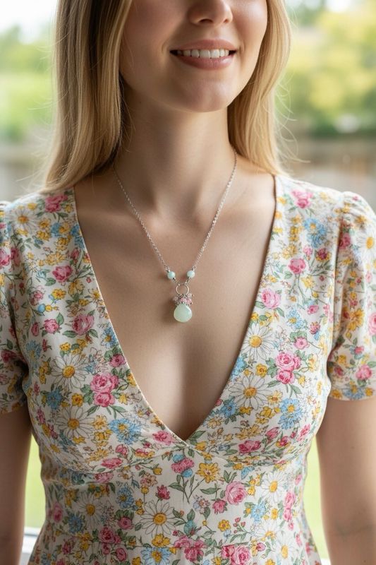 Handmade Necklace (Amazonite With Silver Chain)