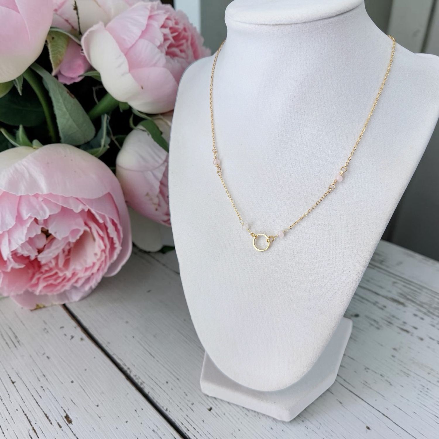 Handmade Necklace (Pink Quartz With Gold Chain)
