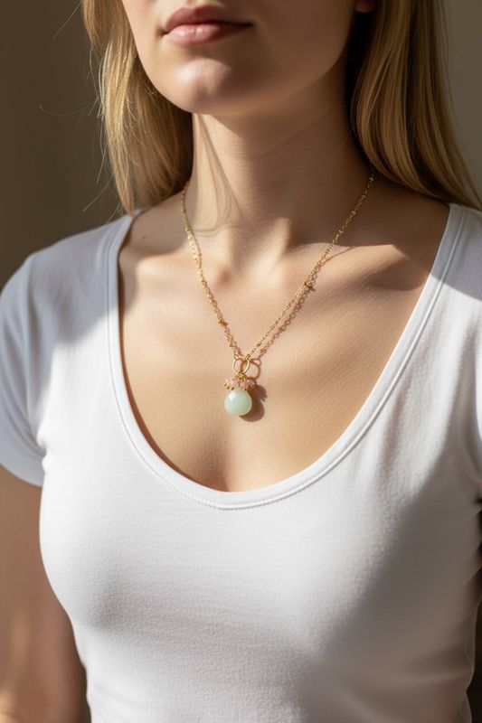 Handmade Necklace (Amazonite With Gold Satellite Chain)