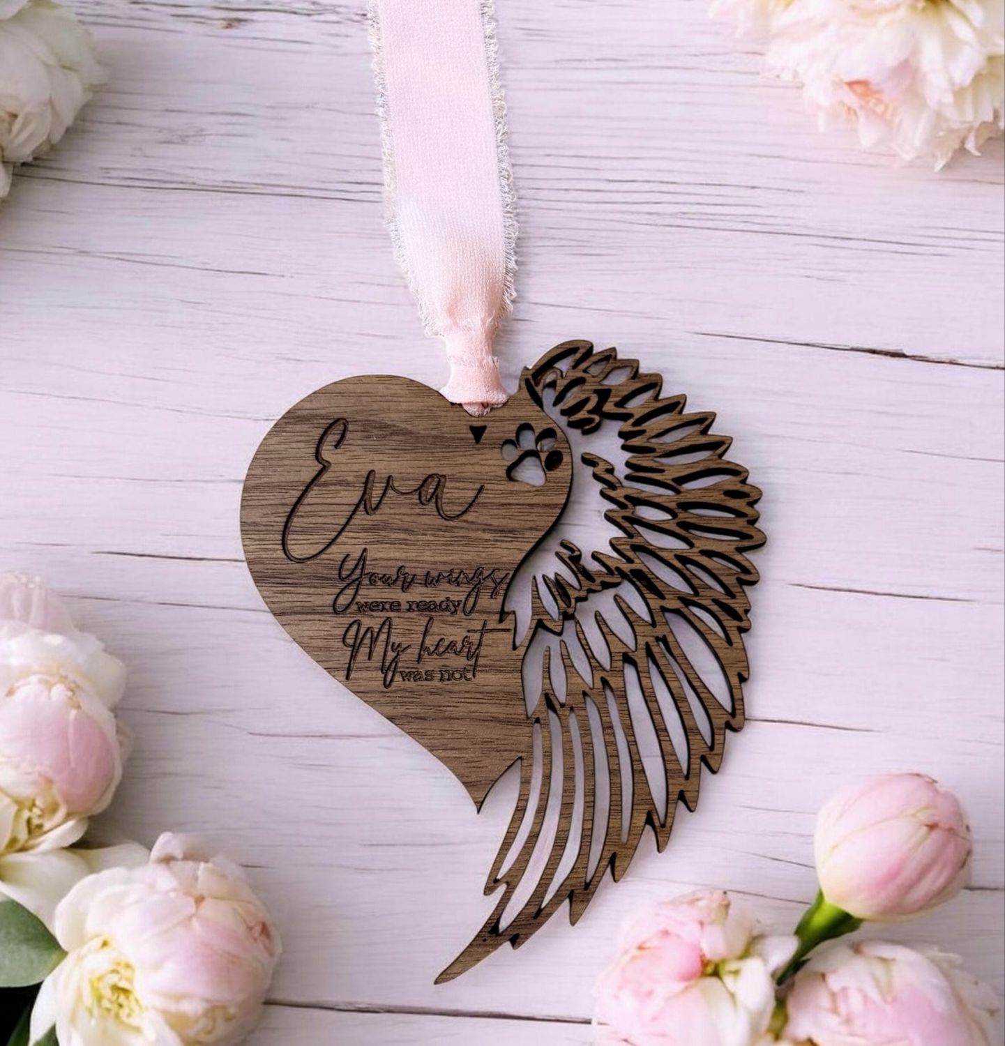 Personalized Pet Heart Wing Ornament (Your Wings)