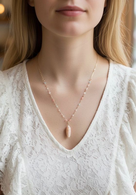 Handmade Necklace (Tulip Shell With Colorful Gold Chain)