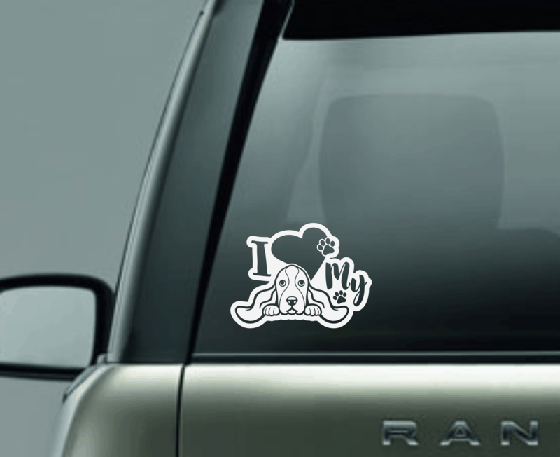 I Love My Basset Hound Window Decal
