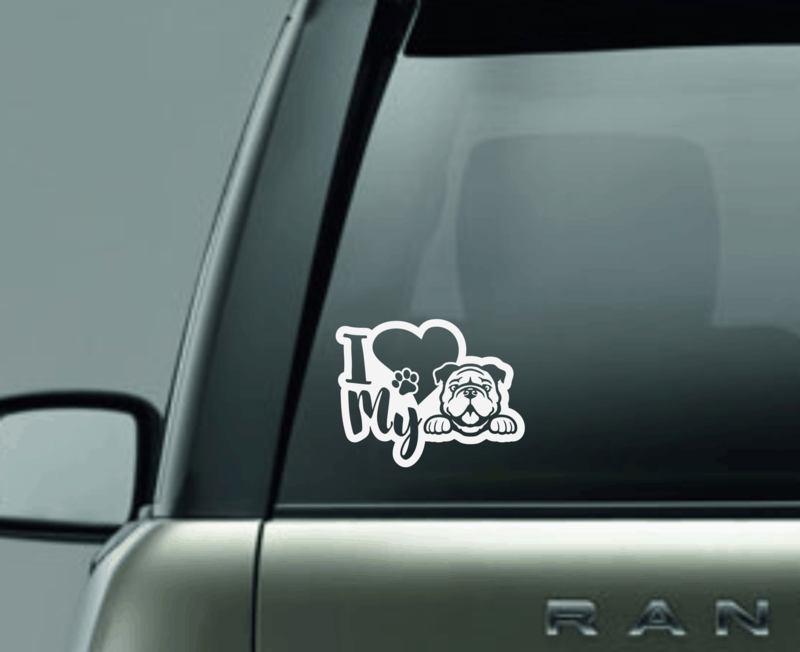 I Love My Bulldog Window Decal