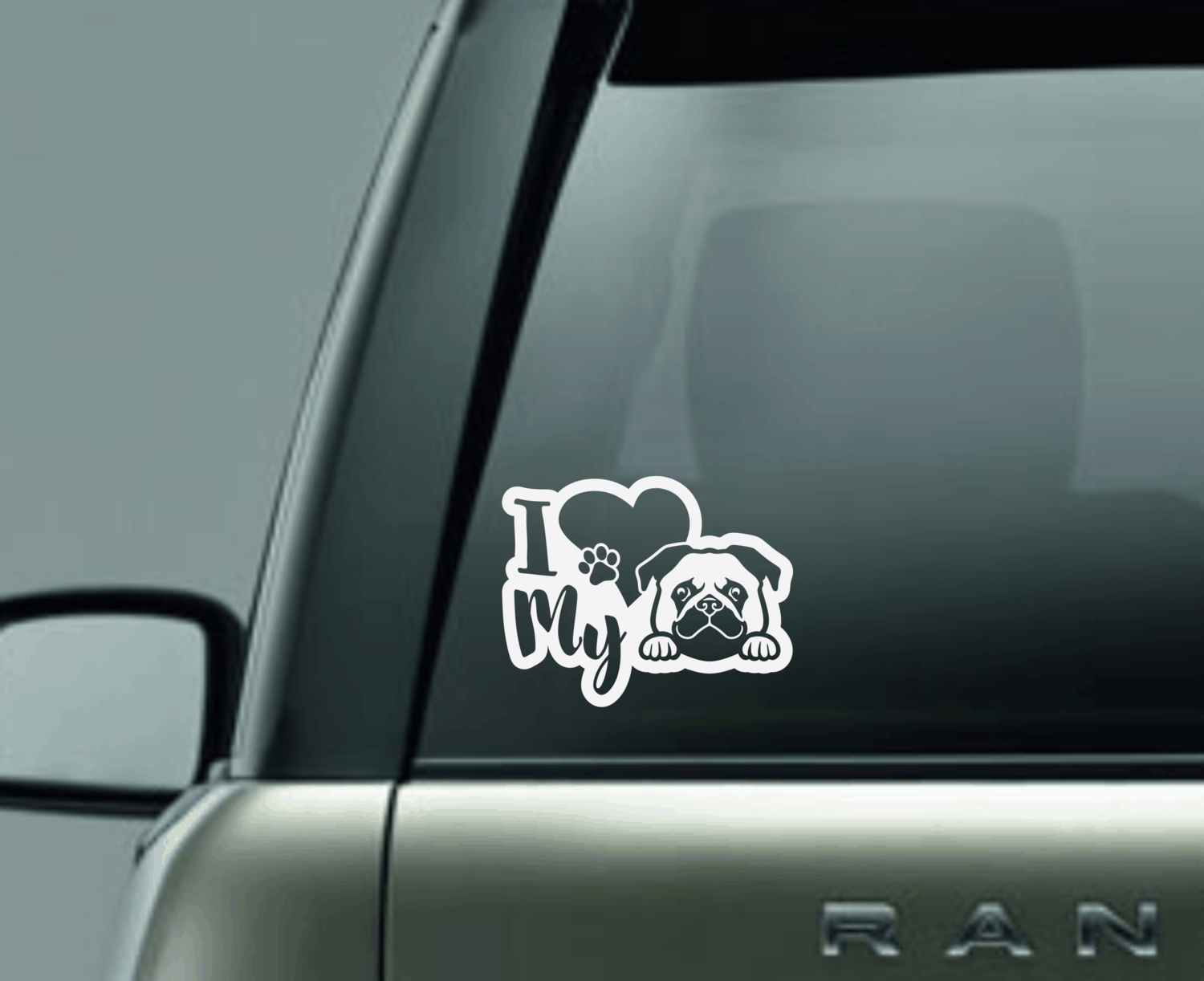I Love My Pug Window Decal