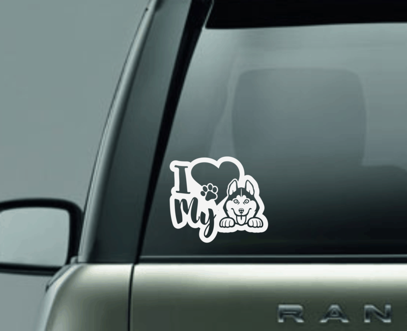 I Love My Husky Window Decal