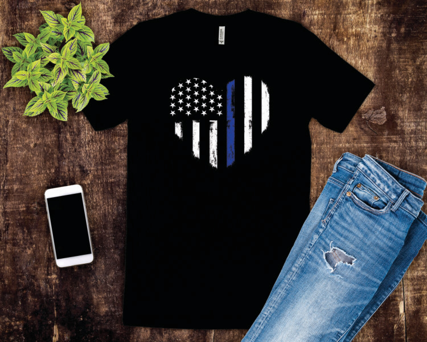 Thin Blue Line Heart Flag Tee Shirt