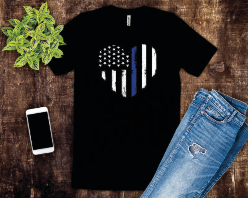 Thin Blue Line Heart Flag Tee Shirt
