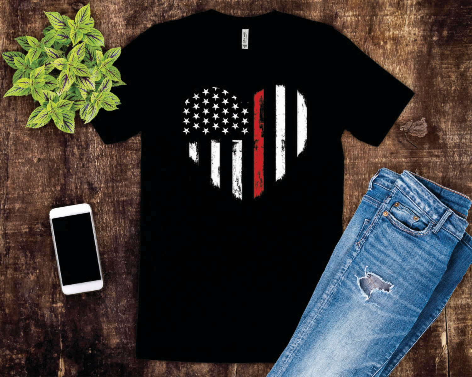 Thin Red Line Heart Flag Tee Shirt