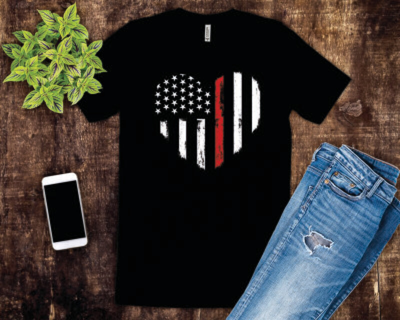 Thin Red Line Heart Flag Tee Shirt