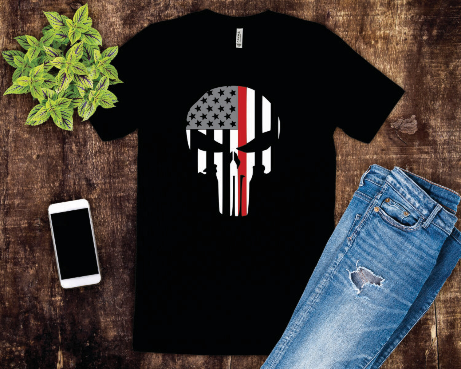 Thin Red Line Skull Tee Shirt