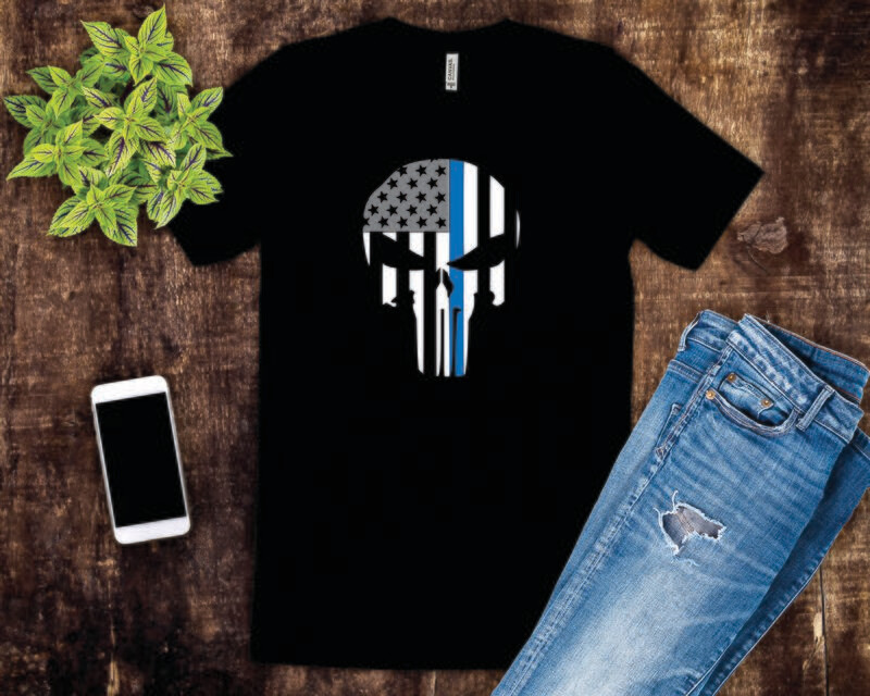 Thin Blue Line Skull Tee Shirt