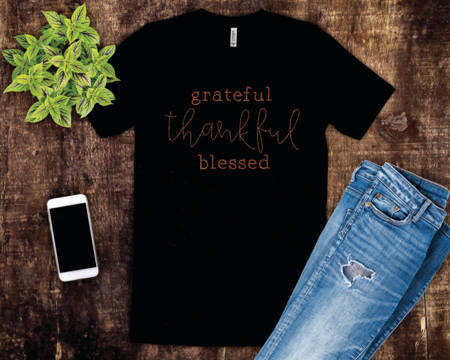 Grateful Thankful Blessed Glitter Tee Shirt