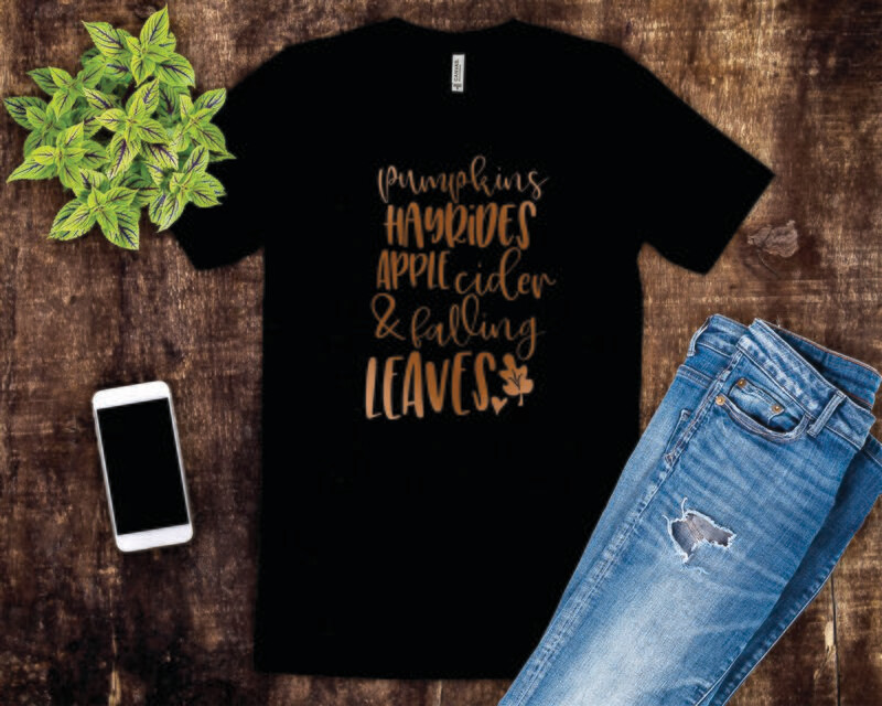 Pumpkins Hayrides Apple Cider and Fallng Leaves Reflective Tee Shirt