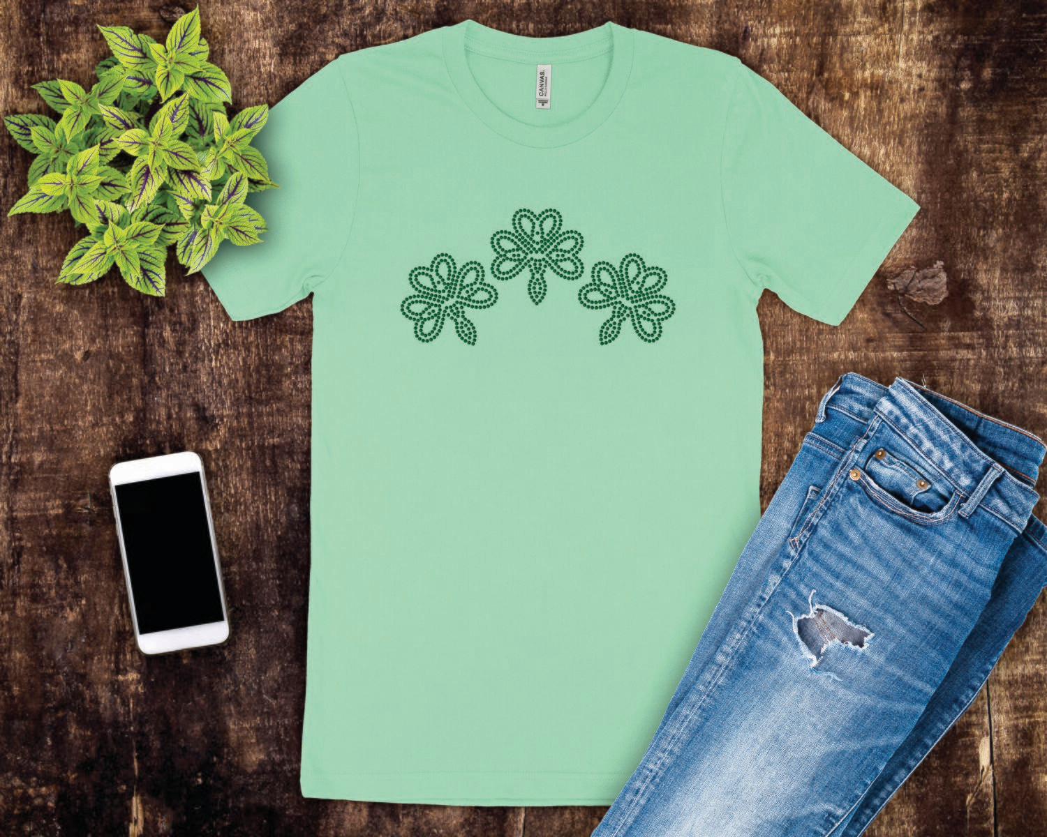 St. Patrick's Day Celtic Shamrock Rhinestone Tee Shirt