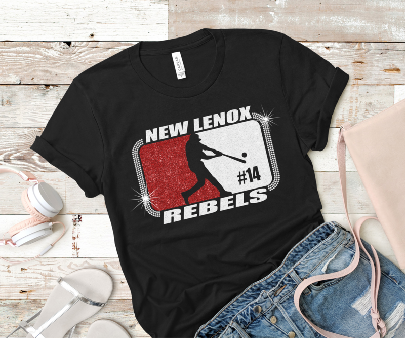 Glitter and Rhinestone Embellished Custom Baseball Tee Shirt