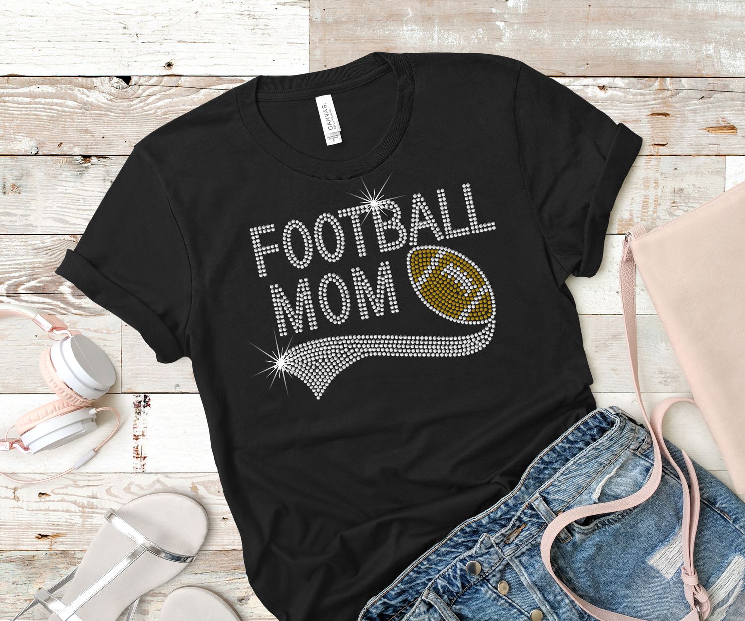 Football Mom Rhinestone Tee with Swoosh