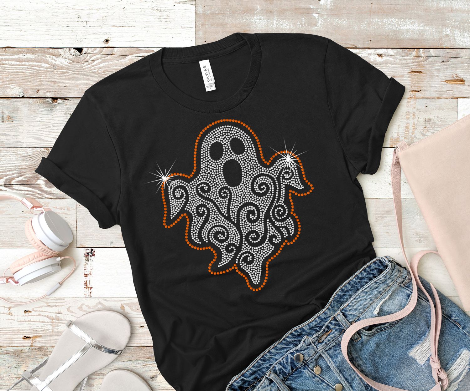 Spooky Swirls Ghost Rhinestone Tee