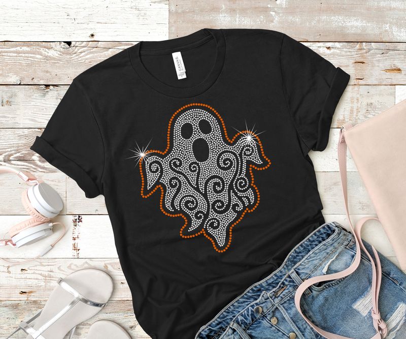 Spooky Swirls Ghost Rhinestone Tee