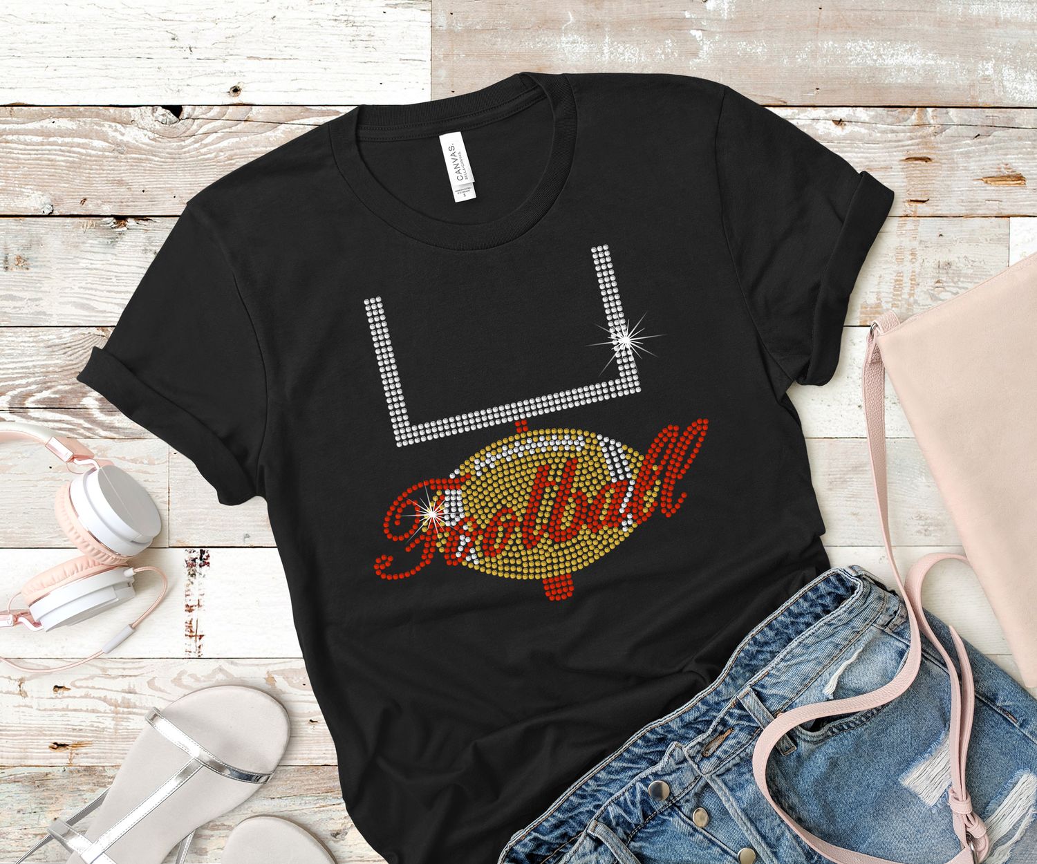 Football and Field Goal Rhinestone Tee