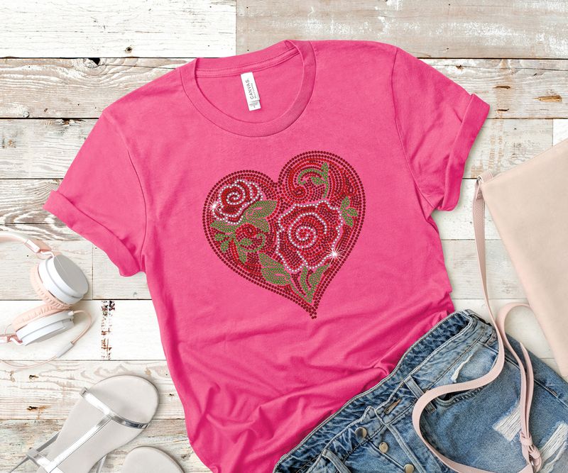 Rhinestone Rose Heart Tee