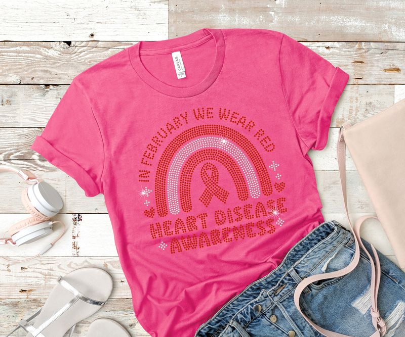 Wear Red in February - Heart Disease Awareness Rhinestone Tee