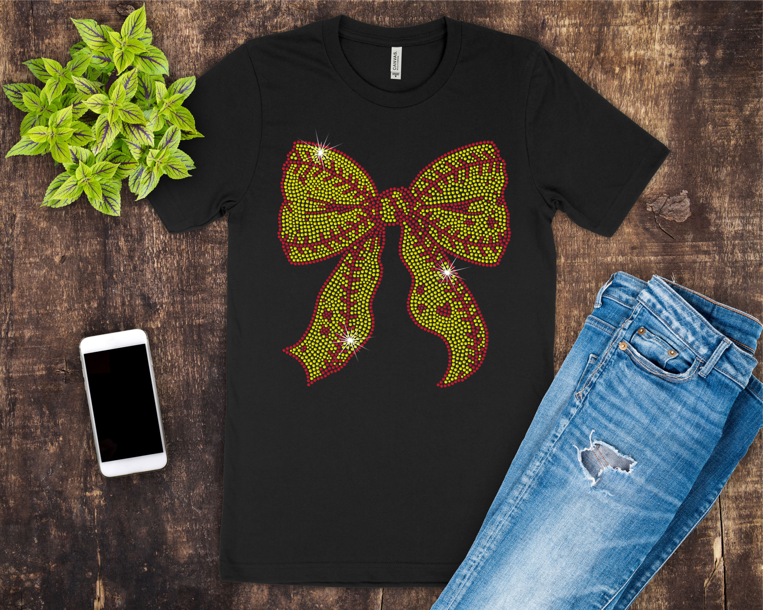 Rhinestone Softball or Baseball Bow Tee Shirt