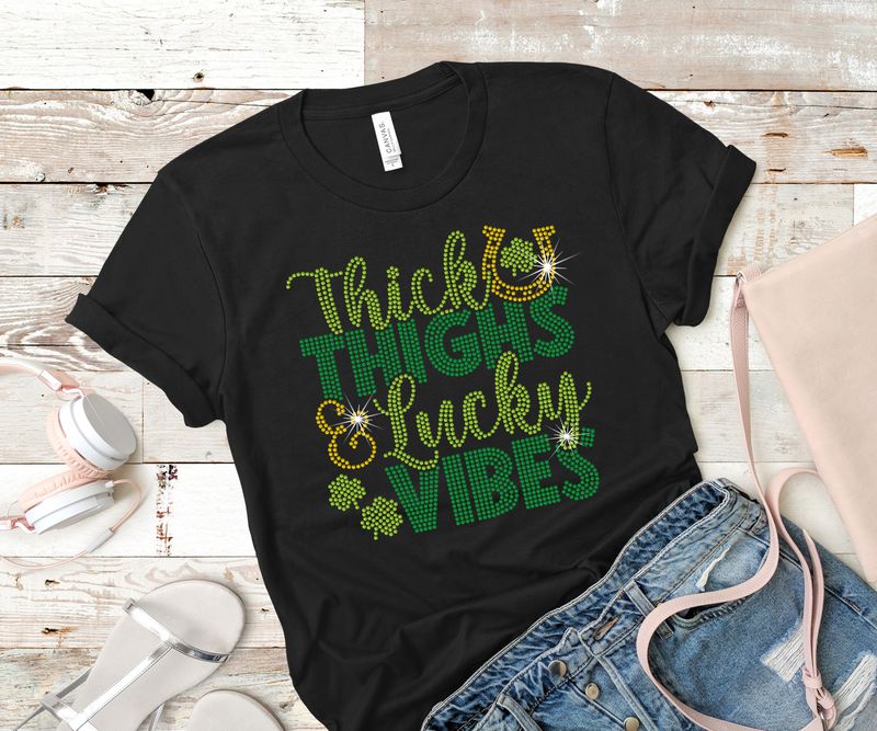Thick Thighs and Lucky Vibes Rhinestone Tee