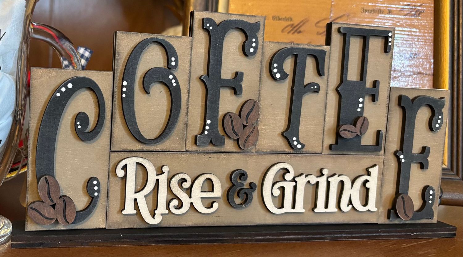 COFFEE Rise and Grind Coffee Bar Decor