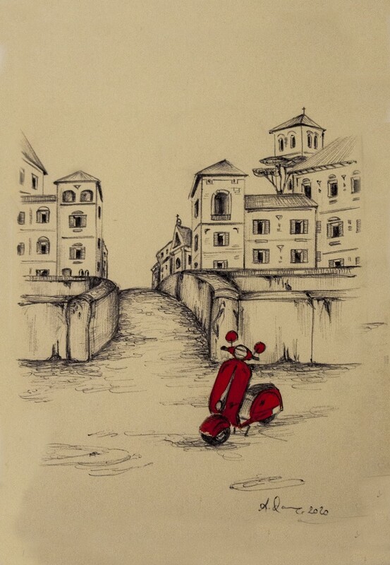 Italian Vespa view illustration