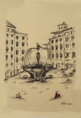 Rome fountain illustration, Rome, Italy