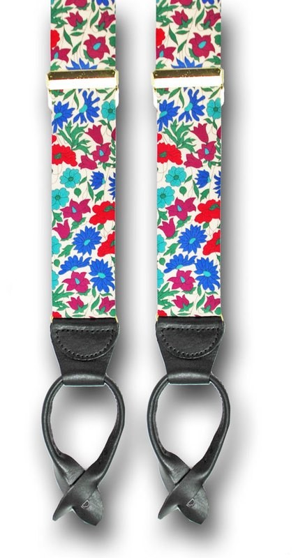 Men&#39;s Suspenders Liberty of London Poppy and Daisies Pink Blue Floral Men&#39;s Braces