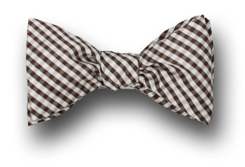 Brown Gingham Silk Bow Tie