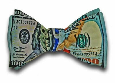 SILK TWILL-$100 Bill C Note Ben Franklin Silk Bow Tie 2 In 1!