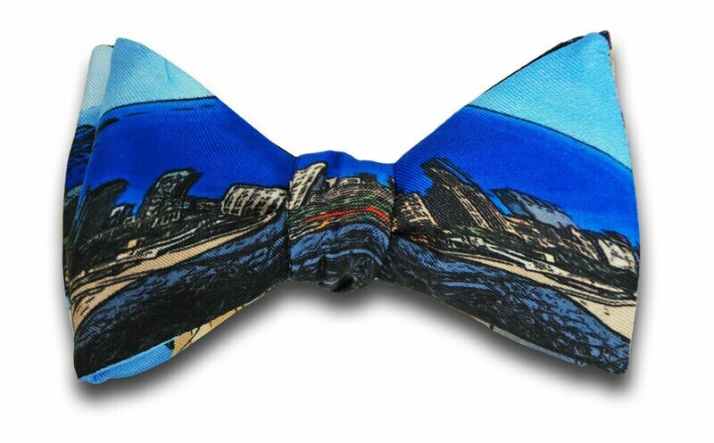 Chicago Bean Skyline Morning and Afternoon Silk Bow Tie 2 In 1!