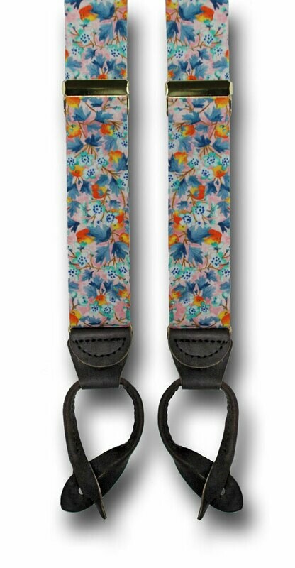 Mens Suspenders/Braces Custom Made Liberty of London Spring Orchard Pink/Orange Floral