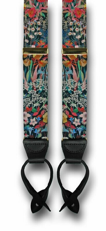 Mens Suspenders/Braces Custom Made Liberty of London Faria Flowers Green Floral