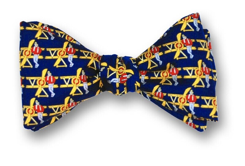 Aviator's Biplane and Pilot Men's Bow Tie