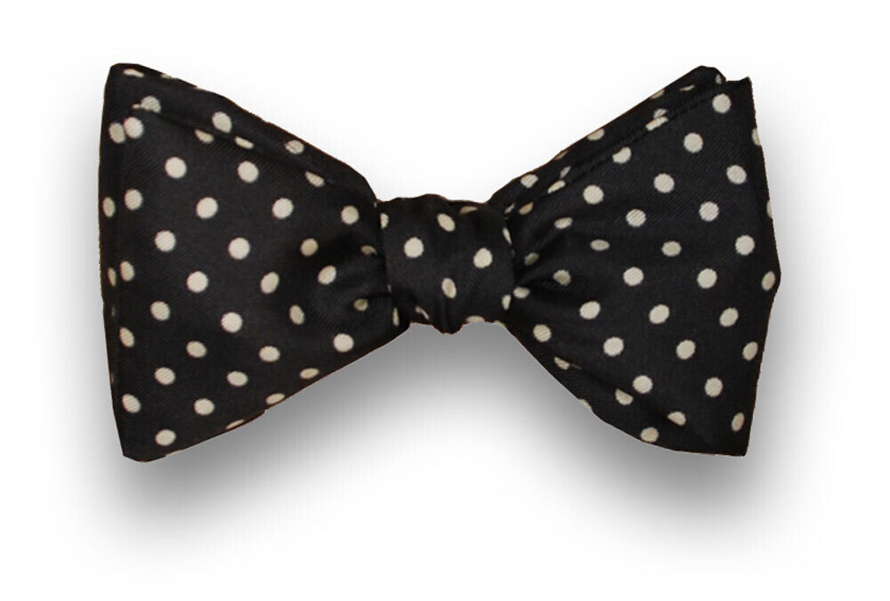 Men's Silk Bow Tie Cream Dot on Dark Charcoal Bowtie