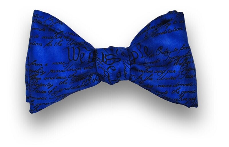 Men's Silk Bow Tie We The People on Blue Legal Lawyer Judge-Hamilton Bowtie