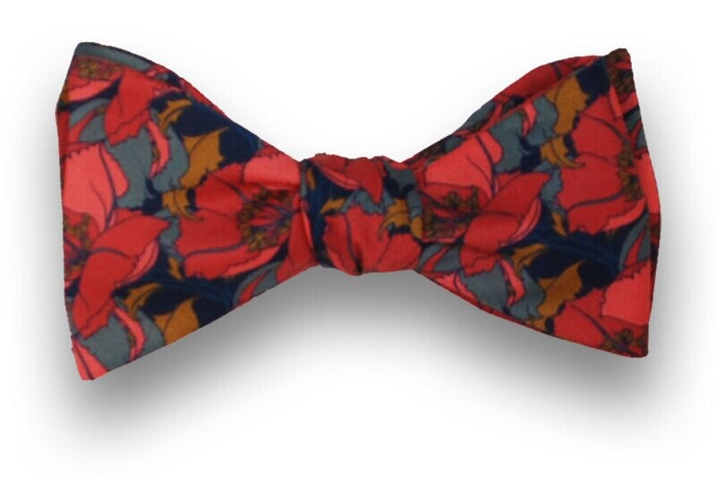 Men's Liberty London Cotton Bow Tie Big Poppies on Blue Bowtie