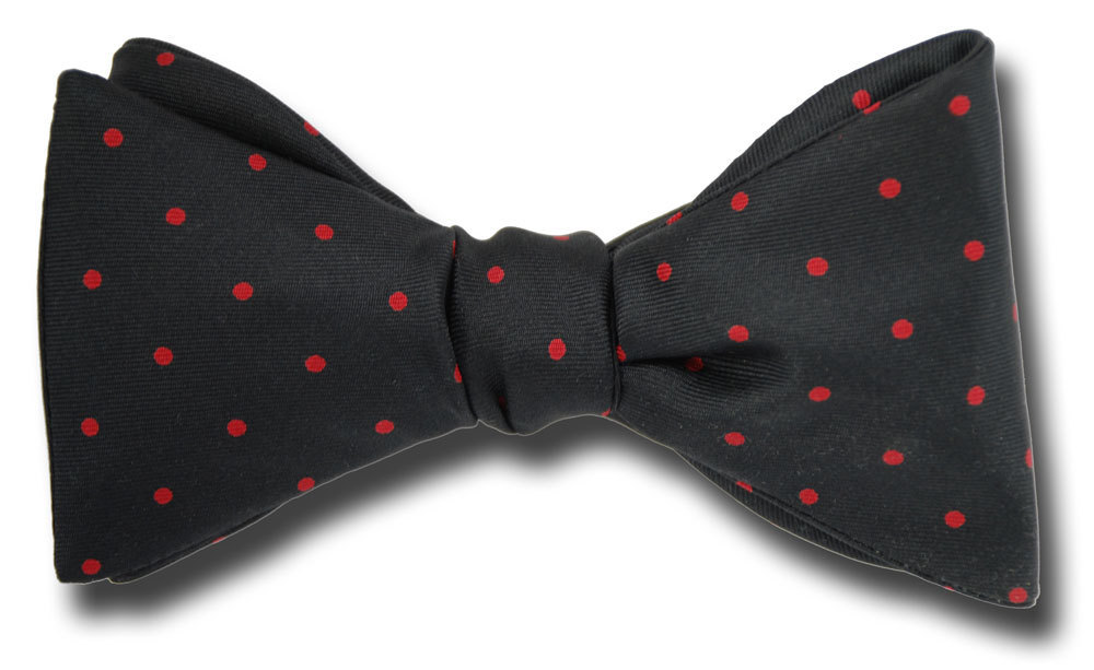 Red Polka 1/8" Polka Dot on Black Silk Bow Tie