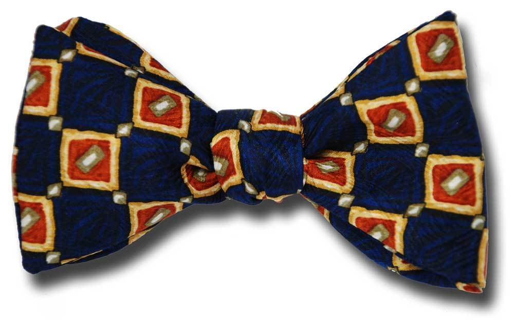 Blue Camel Checkerboard Silk Bow Tie