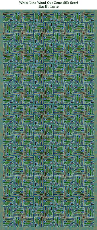 White Line Wood Cut Gems Silk Scarf