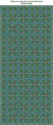 White Line Wood Cut Gems Silk Scarf