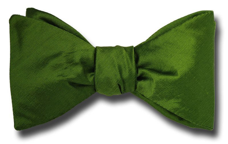 Solid Moss Green Silk Shantung Bow Tie