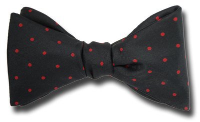 Red Polka 1/8" Polka Dot on Black Silk Bow Tie