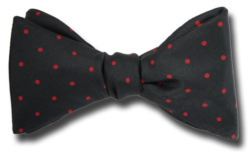 Red Polka 1/8" Polka Dot on Black Silk Bow Tie