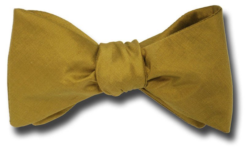 Solid Autumnal Green Gold Silk Shantung Bow Tie